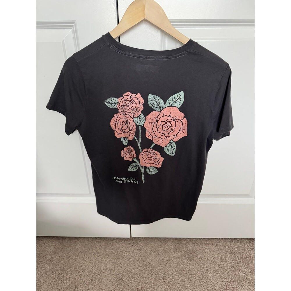 Abercrombie & Fitch Kids Brand, Dark Gray T-Shirt With Roses, Girl’s Clothing - Picture 6 of 9